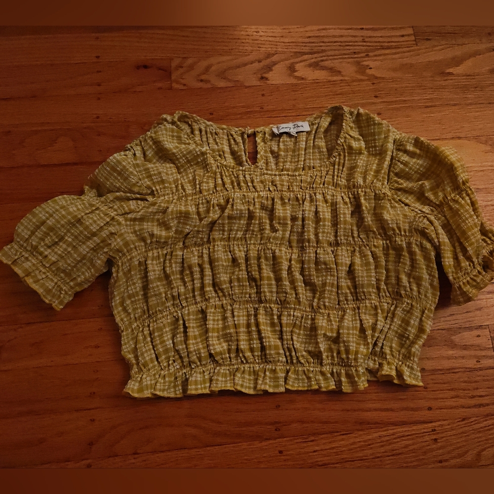 Lime Green Plaid Crop Blouse - Unknown Brand